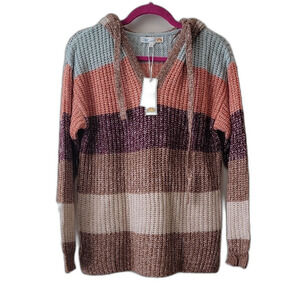 C&C California Multicolor Knit Poncho Blue Purple Size S NWT